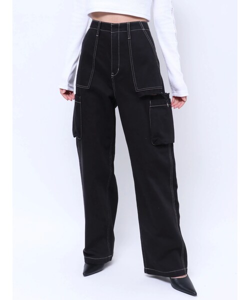 GYDA（ジェイダ）の「ハイウエストSIDE RIPPEDカーゴワイドパンツ（デニムパンツ・レディース・アイボリー/ブラック・S/M）」の16枚目の写真