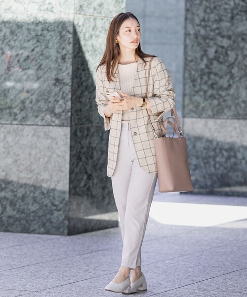 SENSE OF PLACE by URBAN RESEARCH（センスオブプレイスバイアーバンリサーチ）の「チェックノーカラージャケット（ノーカラージャケット・レディース・MOCHA/GREIGE・FREE）」の7枚目の写真