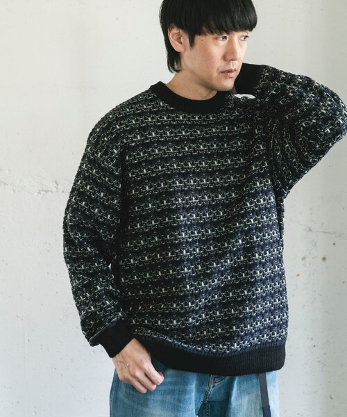 URBAN RESEARCH DOORS（アーバンリサーチドアーズ）の「ツイードライク ボーダーニット（ニット/セーター・メンズ・GRAY/BLACK/BROWN・M/L）」の11枚目の写真