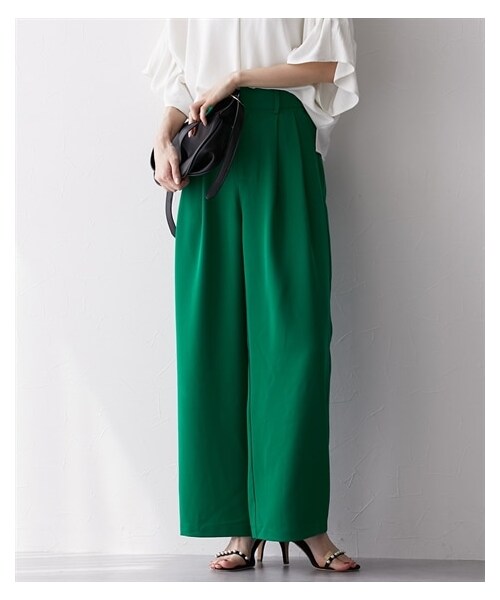 nissen（ニッセン）の「フロントタック入ワイドパンツ（パンツ・レディース・グリーン/黒/ブラウン/グレージュ・S/M/L/LL）」の16枚目の写真