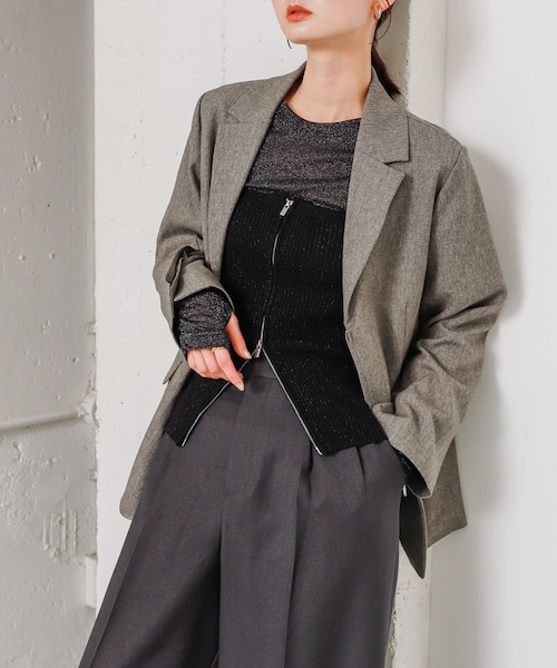 SENSE OF PLACE by URBAN RESEARCH(センスオブプレイスバイアーバンリサーチ)の「ラメジップニットビスチェ(その他トップス・レディース・GRAY/BLACK/YELLOW・one)」の1枚目の写真