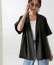 nissen | ハーフスリーブオーバーサイズダブルブレストジャケット（防しわ・接触冷感・UVカット）＜大きいサイズ有＞(ジャケット/アウター)