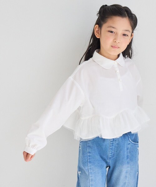 ROPE' PICNIC(ロペピクニック)の「【KIDS/キッズ】アソートペプラムブラウス/UVケア・イージーケア・リンクコーデ(シャツ/ブラウス・キッズ・ホワイト/ブルー・L/M/S)」の16枚目の写真