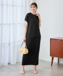 nissen | ふくれジャガードセットアップ(袖口リボントップス＋タイトスカート)(Tシャツ/カットソー)