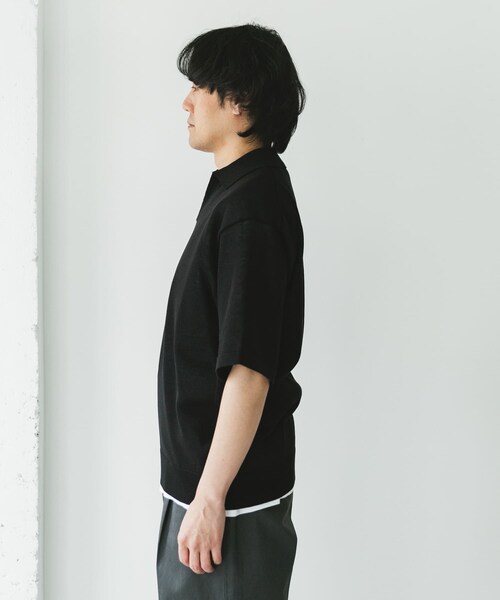 URBAN RESEARCH DOORS（アーバンリサーチドアーズ）の「リネン混ハイゲージ スキッパーニットポロシャツ（ポロシャツ・メンズ・BLACK/BLUE・M/L）」の4枚目の写真