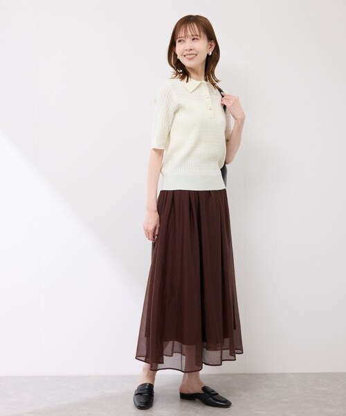 ROPE' PICNIC(ロペピクニック)の「ミニケーブルハーフスリーブニットポロシャツ(ポロシャツ・レディース・キナリ/ダークブラウン/ネイビー/カラシ・38)」の7枚目の写真