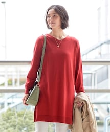 nissen | 大きいサイズ洗濯機で洗えてハンガー干しできる綿混ニットゆるチュニック（毛玉防止）（チクチクしにくい）(チュニック)