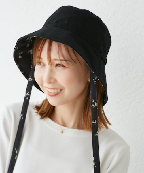 ROPE' PICNIC（ロペピクニック）の「【UVカット・前後2WAY】マルチウェイフラワーリバーシブルハット（ハット・レディース・ブラック/キナリ・F）」の3枚目の写真