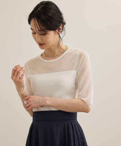 ROPE'（ロペ）の「シアーリブニット/洗える（ニット/セーター・レディース・ブラック/ホワイト/ピンク・F）」の10枚目の写真