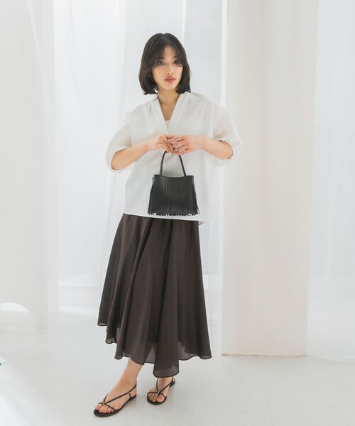 URBAN RESEARCH ROSSO（アーバンリサーチロッソ）の「コットンシルクヘムデザインギャザースカート（スカート・レディース・red/sax/darkbrown・FREE）」の12枚目の写真