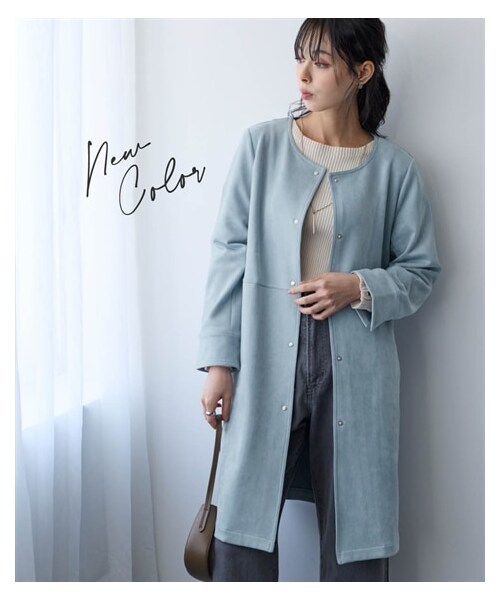 nissen（ニッセン）の「＜大きいサイズ＞フェイクスエードノーカラーコート（ジャケット/アウター・レディース・くすみピンク/ライトグレージュ/モカブラウン/アイスブルー・L/LL/3L/4L/5L/6L/8L/10L）」の9枚目の写真