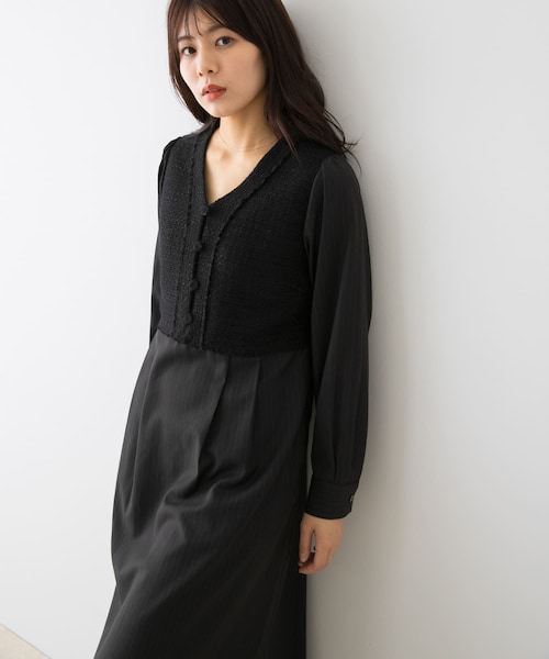 URBAN RESEARCH ROSSO（アーバンリサーチロッソ）の「F by ROSSO　ツイードドッキングワンピース（ワンピース・レディース・BLACK/BLACK STP/BLACK　STP・36/38）」の2枚目の写真