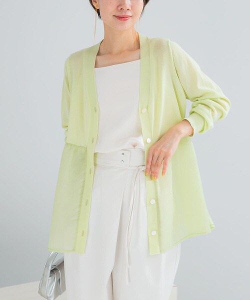 URBAN RESEARCH ROSSO（アーバンリサーチロッソ）の「『WEB限定』ドッキングペプラムカーディガン（ニット/セーター・レディース・SAX/BLACK/MUSCAT/WHITE・Free）」の5枚目の写真