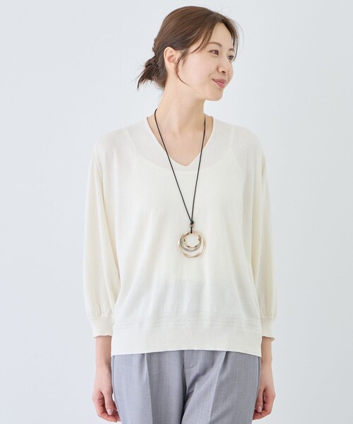 Jayro（ジャイロ）の「ピュアコットンカルマネックプルオーバー（ニット/セーター・レディース・スミクロ/ライトグレー/オフホワイト・F）」の20枚目の写真