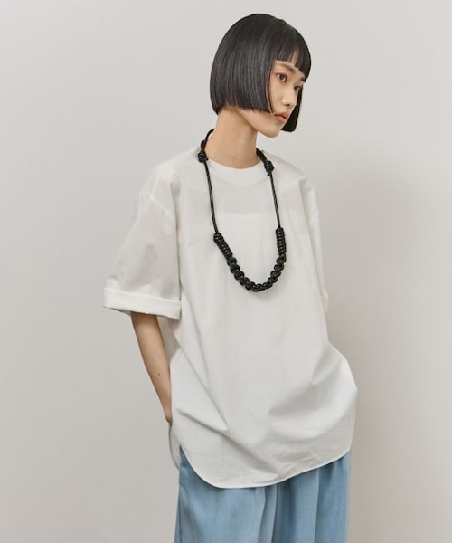 ADAM ET ROPE'(アダムエロペ)の「【追加】・【サステナブル】タイプライターTEEブラウス(シャツ/ブラウス・レディース・ブラック/ホワイト/ピンク/カーキ/ピンク系・F)」の1枚目の写真