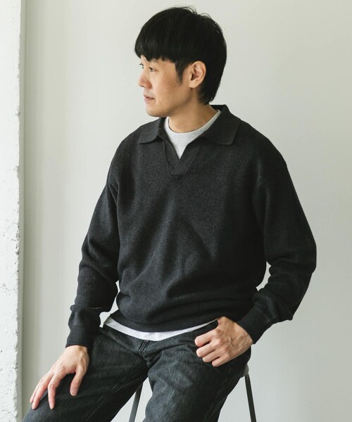 URBAN RESEARCH DOORS(アーバンリサーチドアーズ)の「『一部WEB限定カラー』コットンウール スキッパーニット(ニット/セーター・メンズ・NAVY/CHARCOAL/BROWN・M/L)」の6枚目の写真