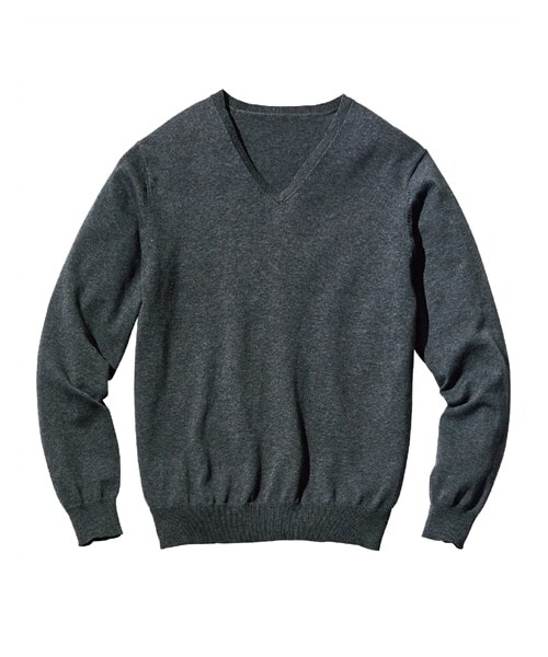 nissen（ニッセン）の「洗える綿１００％Vネックニット（ハイゲージ）【大きいサイズ】（ニット/セーター・メンズ・グリーン系/ネイビー/チャコール/黒/カーキ/グレージュ/ダークブルー・3L/4L/5L/6L/8L/10L）」の2枚目の写真