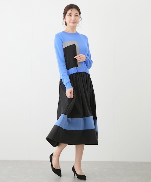 Jayro（ジャイロ）の「ニットドッキング配色ワンピース（ワンピース・レディース・ブラック/ベージュ/ブルー系・F）」の15枚目の写真