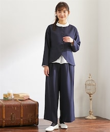 Neina | 【入学式・卒業式・フォーマル】＜Neina＞ゆるロールネックブラウスワイドパンツスーツ3点セット（デザインジャケット＋ブラウス＋パンツ）＜大きいサイズ有＞(スーツセット)