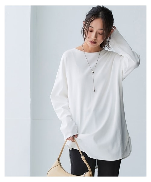 nissen（ニッセン）の「綿１００％スムースゆるシルエット裾ラウンドロング丈Tシャツ＜大きいサイズ有＞（チュニック・レディース・黒/ロイヤルブルー/オフホワイト/ライトグレー・S~M相当/L~LL相当/3L~4L相当/5L~6L相当/8L相当/10L相当）」の17枚目の写真