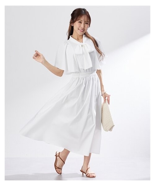 nissen（ニッセン）の「【大きい胸専用】るなさんコラボケープ風ドッキングワンピース（ポケット付）（ワンピース・レディース・オフホワイト/ライラック・FS/FM/FL/FLL/F3L）」の5枚目の写真