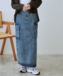 SMILE LAND | ＜大きいサイズ＞ ペンシルラインカーゴデニムスカート（ゆったりヒップ）(デニムスカート)