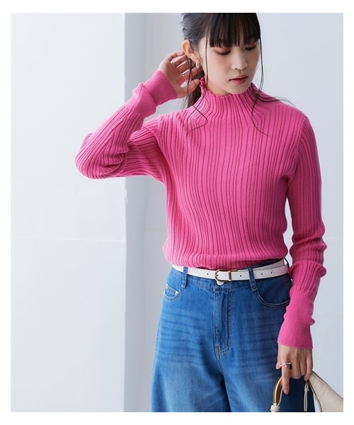 nissen（ニッセン）の「綿１００％ハイネックランダムリブニット＜大きいサイズ有＞（ニット/セーター・レディース・黒/チャコールグレー杢/アイボリー/グレージュ/フォレストイエロー/ライトグレー杢/フューシャピンク・S/M/L/LL/3L）」の10枚目の写真