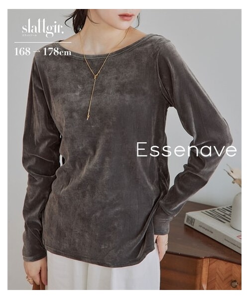 nissen（ニッセン）の「高身長　シアーベロアプルオーバー（トールサイズ）Essenave（Tシャツ/カットソー・レディース・グレー/ブラウン/黒・MTT/LTT/LLTT/3LTT）」の9枚目の写真