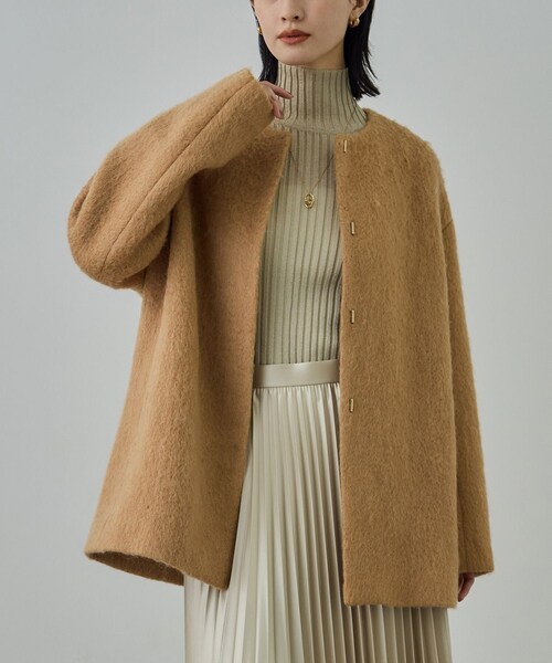 ROPE'（ロペ）の「ウールモヘヤノーカラーミドル丈コート（その他アウター・レディース・ベージュ・F）」の9枚目の写真