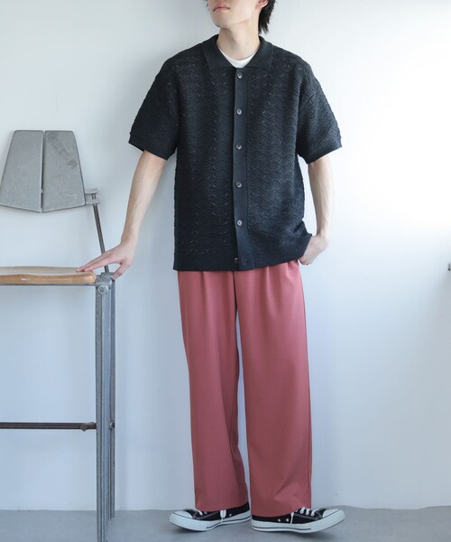 SENSE OF PLACE by URBAN RESEARCH(センスオブプレイスバイアーバンリサーチ)の「『ユニセックス』『洗濯可』レースアミカーディガン(5分袖)(カーディガン/ボレロ・メンズ・BURGUNDY/CHARCOAL/BLUE・M/L)」の11枚目の写真