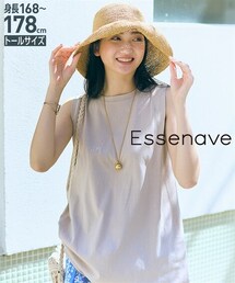 nissen | 高身長 汗染みしにくい綿100%タックノースリーブTシャツ(トールサイズ)Essenave(Tシャツ/カットソー)