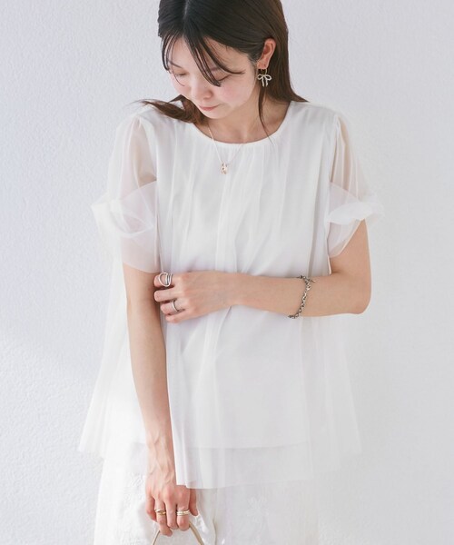 ROPE' PICNIC(ロペピクニック)の「Cutee チュールドッキングツイストスリーブトップス/リンクコーデ(Tシャツ/カットソー・レディース・ブラック/ホワイト/ライトグリーン/ブルー系・38)」の17枚目の写真