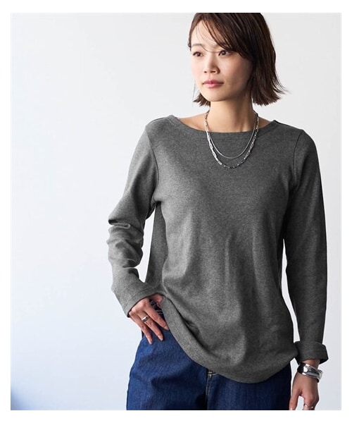 nissen（ニッセン）の「綿１００％フライス素材ボートネック長袖Ｔシャツ（UVカット）＜大きいサイズ有＞（Tシャツ/カットソー・レディース・黒/オフホワイト/グレージュ/杢チャコールグレー/ネイビー/クラウドピンク/トープ・S/M/L/LL/3L/4L/5L/6L/8L/10L）」の5枚目の写真