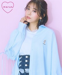 marun | ＜大きいサイズ＞くまちゃん刺しゅうスリットリボンロングシャツ marun(シャツ/ブラウス)