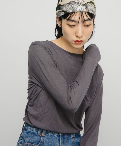 KBF（ケイビーエフ）の「シアーリブデザインカットソー（Tシャツ/カットソー・レディース・L.BEIGE/PINK/CHARCOAL・one）」の5枚目の写真