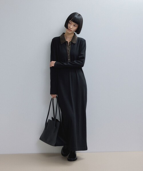ADAM ET ROPE'(アダムエロペ)の「【WEB限定】ポロシャツワンピース(ワンピース・レディース・ブラック系/チャコール/ダークブラウン系/ネイビー系/ダークブラウン・M/S)」の3枚目の写真