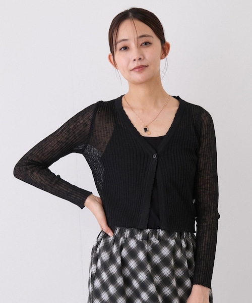 Jayro（ジャイロ）の「ショート丈シアーVネック長袖カーディガン（カーディガン/ボレロ・レディース・ブラック/ホワイト/ベージュ/サックス・F）」の2枚目の写真