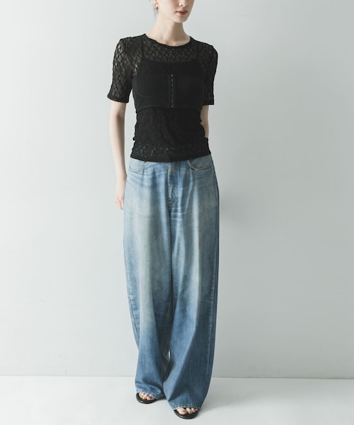 URBAN RESEARCH（アーバンリサーチ）の「ストレッチレースコンパクトTシャツ（Tシャツ/カットソー・レディース・OFF WHITE/BLACK・Free）」の17枚目の写真