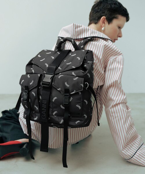 【GANNI for ADAM ET ROPE'】Re-Tech Logo Print Backpack
