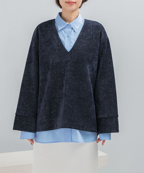 URBAN RESEARCH ROSSO（アーバンリサーチロッソ）の「Vネックモールラメプルオーバー（Tシャツ/カットソー・レディース・IVORY/NAVY・Free）」の12枚目の写真