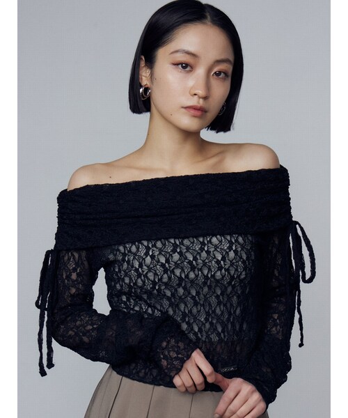 EMODA（エモダ）の「レースオフショルダートップ（Tシャツ/カットソー・レディース・グレー・F）」の9枚目の写真