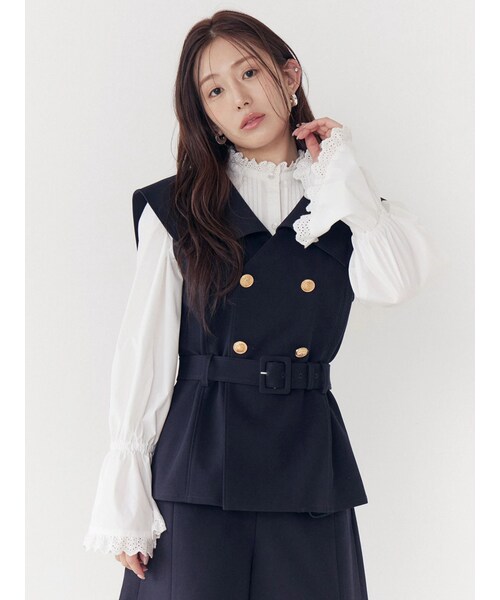 CALNAMUR（カルナムール）の「ダブルブレストビッグカラージレ（ベスト・レディース・ネイビー/クリア・S/M/F）」の12枚目の写真