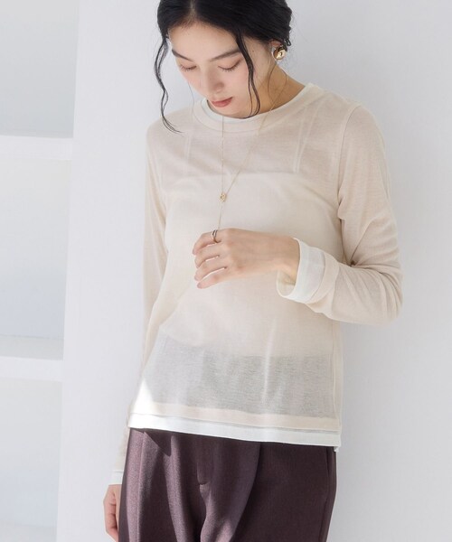 VIS(ビス)の「配色レイヤードシアーロンT(Tシャツ/カットソー・レディース・グレー/オフホワイト/ピンク・F)」の18枚目の写真