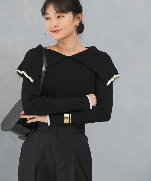 URBAN RESEARCH ROSSO（アーバンリサーチロッソ）の「2wayネックバイカラーケープニット（ニット/セーター・レディース・OFF/BEIGE/BLACK・FREE）」の21枚目の写真