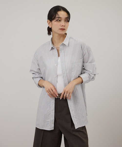 ADAM ET ROPE'(アダムエロペ)の「【INDIVIDUALIZED SHIRTS for SALON】別注ストライプシャツ L.BLUE BASE ORANGE ST(シャツ/ブラウス・レディース・ブルー系・F)」の2枚目の写真