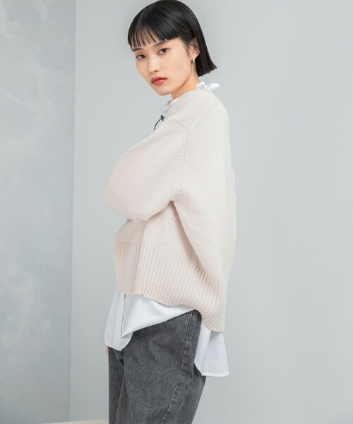 URBAN RESEARCH ROSSO（アーバンリサーチロッソ）の「『WEB/一部店舗限定』エクストラファインシームデザインニット（ニット/セーター・レディース・PEARLWHITE/LEMON/BABY PINK/LOYAL BLUE/GRAY×WH/BROWN×RED・FREE）」の9枚目の写真