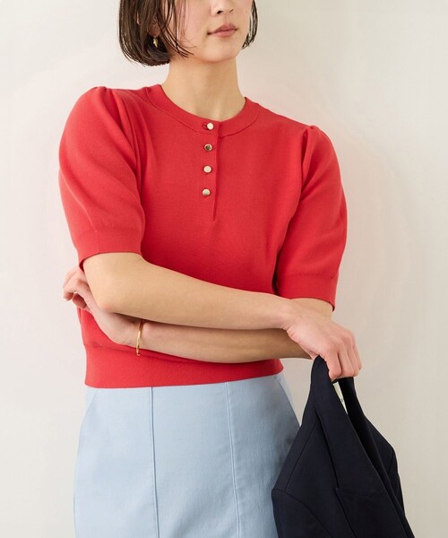 ROPE'（ロペ）の「前後2WAY 5分袖ニットプルオーバー/イージーケア（ニット/セーター・レディース・ブラック/ネイビー/ラベンダー/レッド・F）」の4枚目の写真