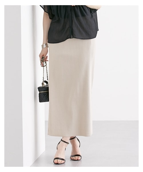 nissen（ニッセン）の「【洗える】セルフカット　リブＩラインスカート 着痩せ 細見え 華奢見え きれいめ 上品 大人カジュアル こなれ感 ストレッチ 楽ちん ウエストゴム 秋 綿混（スカート・レディース・モカベージュ/黒/テラコッタ/マスタード/グリーン/ライトベージュ/ラベンダー/チャコールグレー/杢グレー(新色)/ブラウン(新色)/杢グレー・M/L/LL/3L/4L/5L/6L/S）」の14枚目の写真