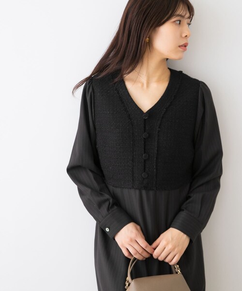 URBAN RESEARCH ROSSO（アーバンリサーチロッソ）の「F by ROSSO　ツイードドッキングワンピース（ワンピース・レディース・BLACK/BLACK STP/BLACK　STP・36/38）」の19枚目の写真