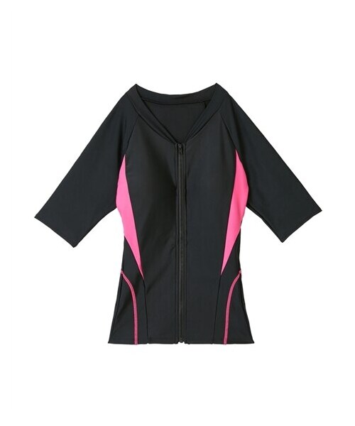 nissen（ニッセン）の「上下別売りフィットネス補整水着トップス　半袖（MU013・MU014）（水着・メンズ・ブラック×パープル/ネイビープリント/ブラック×ピンク/モダンフラワー/ピンク/グリーン/ピンク系・S/M/L/LL/3L/4L/5L/6L/8L/10L）」の22枚目の写真